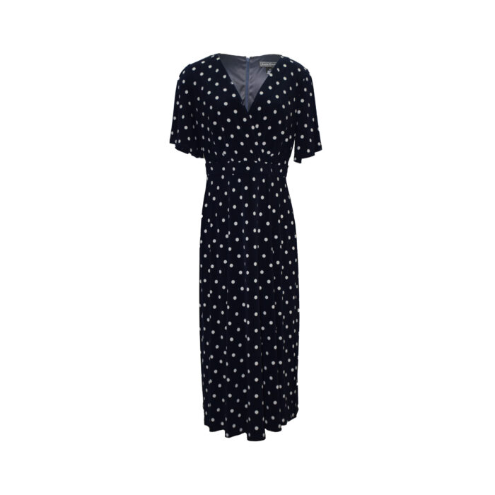 JESSICA HOWARD NAVY BLUE POLKA DOT SHORTSLEEVE MIDI WOMEN DRESS
