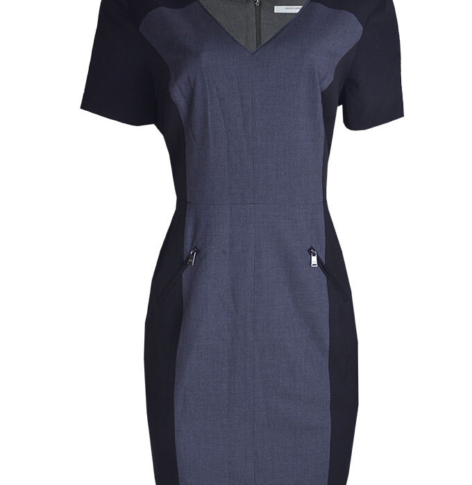 MARC BY NY GREY/BLACK V-NECK DRESS WITH HIP VISIBLE POCKETS