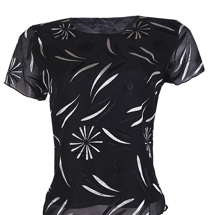 LONDON BLACK SHORTSLEEVE BLOUSE WITH GOLD PRINT DETAIL