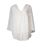 Dressbarn off white chifon balloon blouse with flared sleeves and lace detail bust with inner camisole