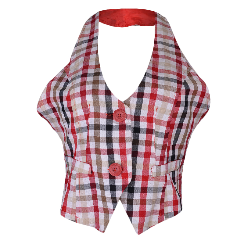 CONNECTION 18 RED 3/4 SHORTS WITH RED/WHITE CHECK HALTER NECK LINEN WAIST COAT - Image 5