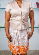 DANNY&NICOLE NUDE JACKET TOP WITH CREAM/NUDE/ORANGE DETAIL SKIRT