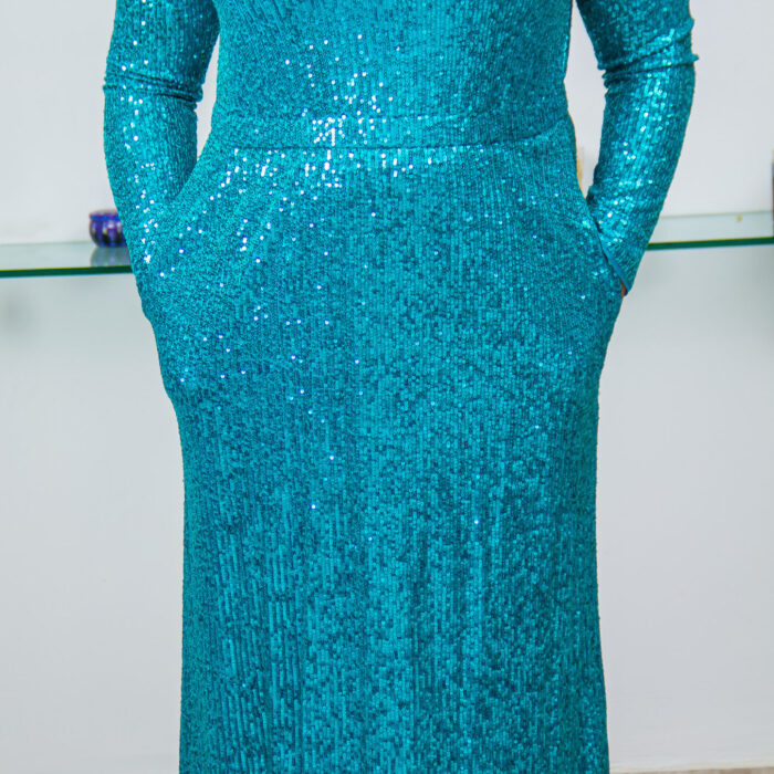 MAGGY LONDON OCEAN BLUE SEQUENCED EVENING DRESS
