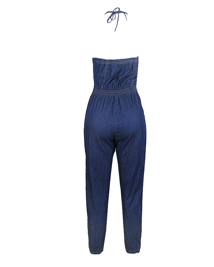 HOT SWAG DENIM TIE NECK JUMPSUIT WITH SILVER STUDDS - Image 6