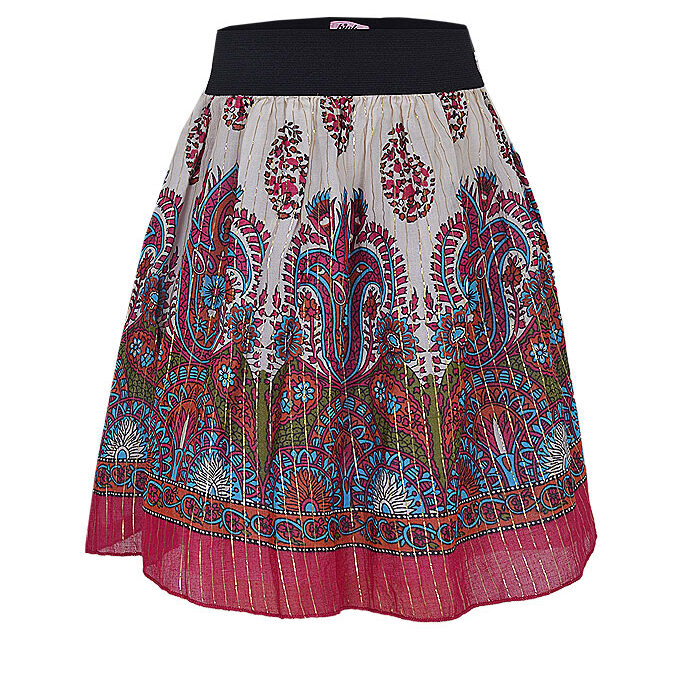 PINK ANGEL CREAM/TEAL/ORANGE/PINK MOSIAC WITH BLACK BAND SKIRT