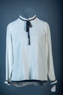 DOROTHY PERKINS WHITE LONGSLEEVE WITH BISHOP COLLAR WITH BLACK STRAP TIE NECK TOP