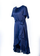 JESSICA HOWARD NAVY BLUE SILK FAUX WRAP BUTTERFLY SLEEVES DRESS