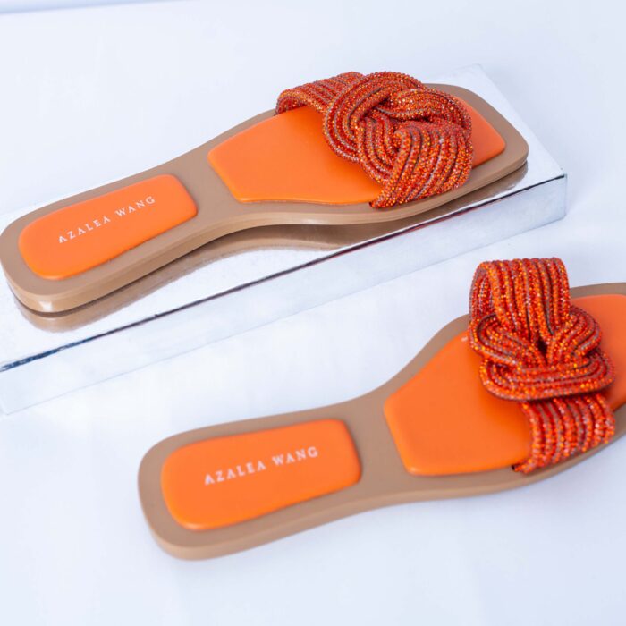 AZALEA WANG ORANGE STONED FLAT SLIPPERS