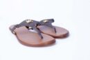 BRANDED LEATHER FLAT SLIPPER WITH SIDE GOLD RINGS AND GOLD BRAND INITIAL