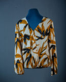 LIPSY CREAM WITH  MUSTARD/BLACK LEAF PRINTS LONGSLEEVE FAUX WRAP TOP