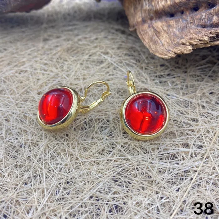 VIENNOIS GOLD CIRCLE BASE WITH RED STONE CENTER EARRING