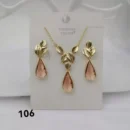 jpg22CEGOLD LEAVES WITH PINK CRYSTAL GLASS EARRINGCHAIN SET