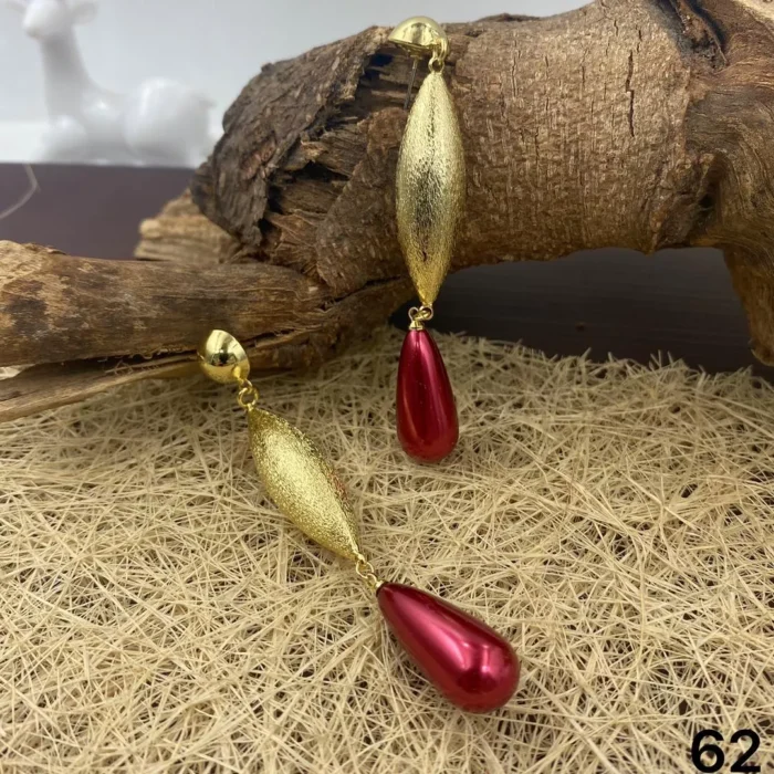 VIENNOIS GOLD OVAL AND RED OVAL DROP EARRINGS