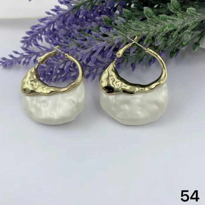 VIENNOIS GOLD WITH MILKY CREAM ODD SHAPE PEARL DROP EARRINGS