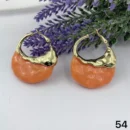 jpg47EGOLD WITH ORANGE ODD SHAPE PEARL DROP EAR RING