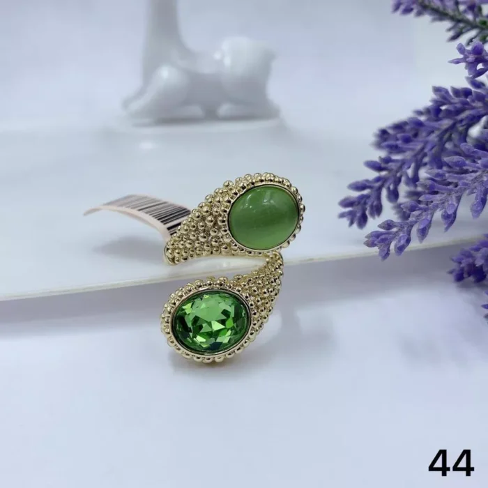 VIENNOIS GOLD WITH STUDDS,GREEN CRYSTAL GLASS STONE AND MARBLE RING