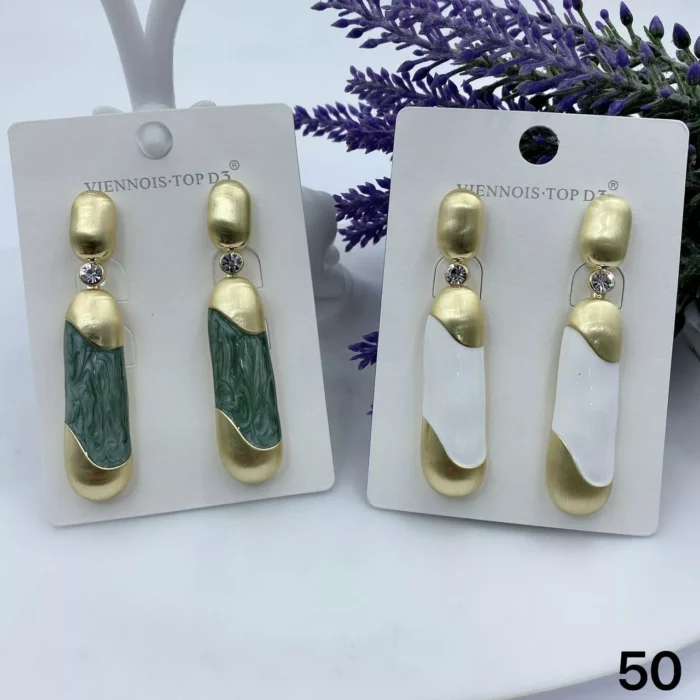 VIENNOIS GOLD WITH MILKY STONE DROP EARRINGS