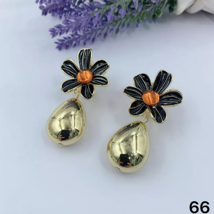 jpg5BLACK PETALS WITH ORANGE STONE GOLD DROP EAR RING