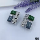 VIENNOIS ROUGH SILVER WITH GREEN GREY SQUARE STONES EARRING