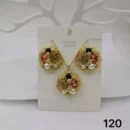 VIENNOIS PINK STONE WITH PEARL BALLS, RUST GOLD EARRING, PENDANT AND CHAIN SET