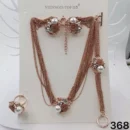 VIENNOIS ROSE GOLD TWIRLED CHAIN WITH WHITE/GREY PEARL, STONE AND ROSE DETAIL WITH MATCHING EARRING,BRACELET AND RING SET
