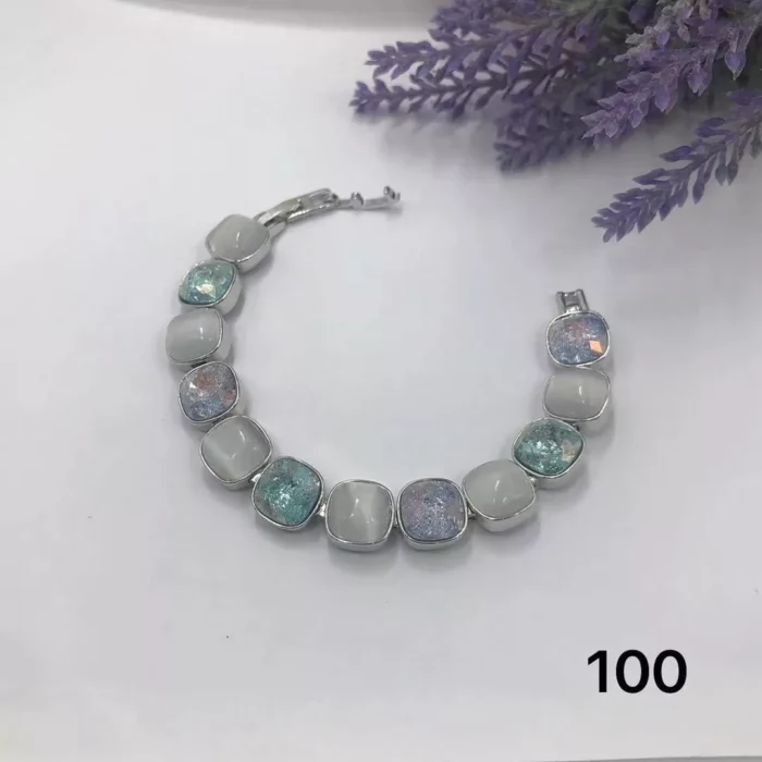 VIENNOIS SILVER ENCASED SHIMMER BLUE, LILAC, MILKY CREAM CRYSTAL BRACELET