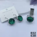 VIENNOIS SILVER WITH GREEN CENTER STONES DROP EARRING AND RING SET