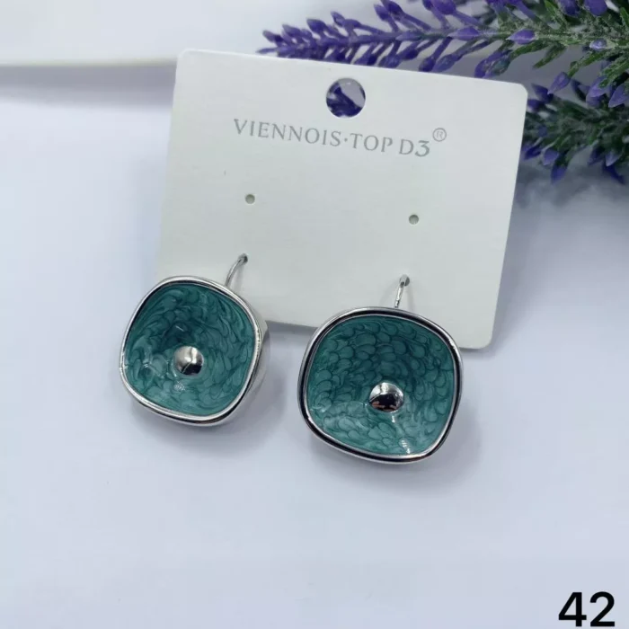 VIENNOIS SILVER WITH SEA GREEN CERAMIC BASE AND SILVER DOT CENTER DROP EARRING