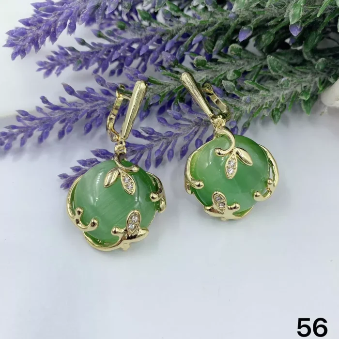 VIENNOIS GREEN CERAMIC WITH GOLD PETALS DETAILS AND GOLD PETAL PERFORATION DROP EARRING