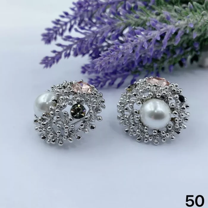 VIENNOIS SILVER STUDDED WITH WHITE BALL PEARL,PINK, WHITE AND BLACK STONE EARRING