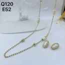 jpg96CE GOLD SMALL BALLS LINKS WITH MILKY CREAM ODD FAUX PEARLS CHAIN AND GOLD WITH ODD SHAPE FAUX PEARL EAR RING