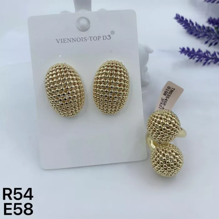 VIENNOIS GOLD OVAL MESH EARRING AND MATCHING RING