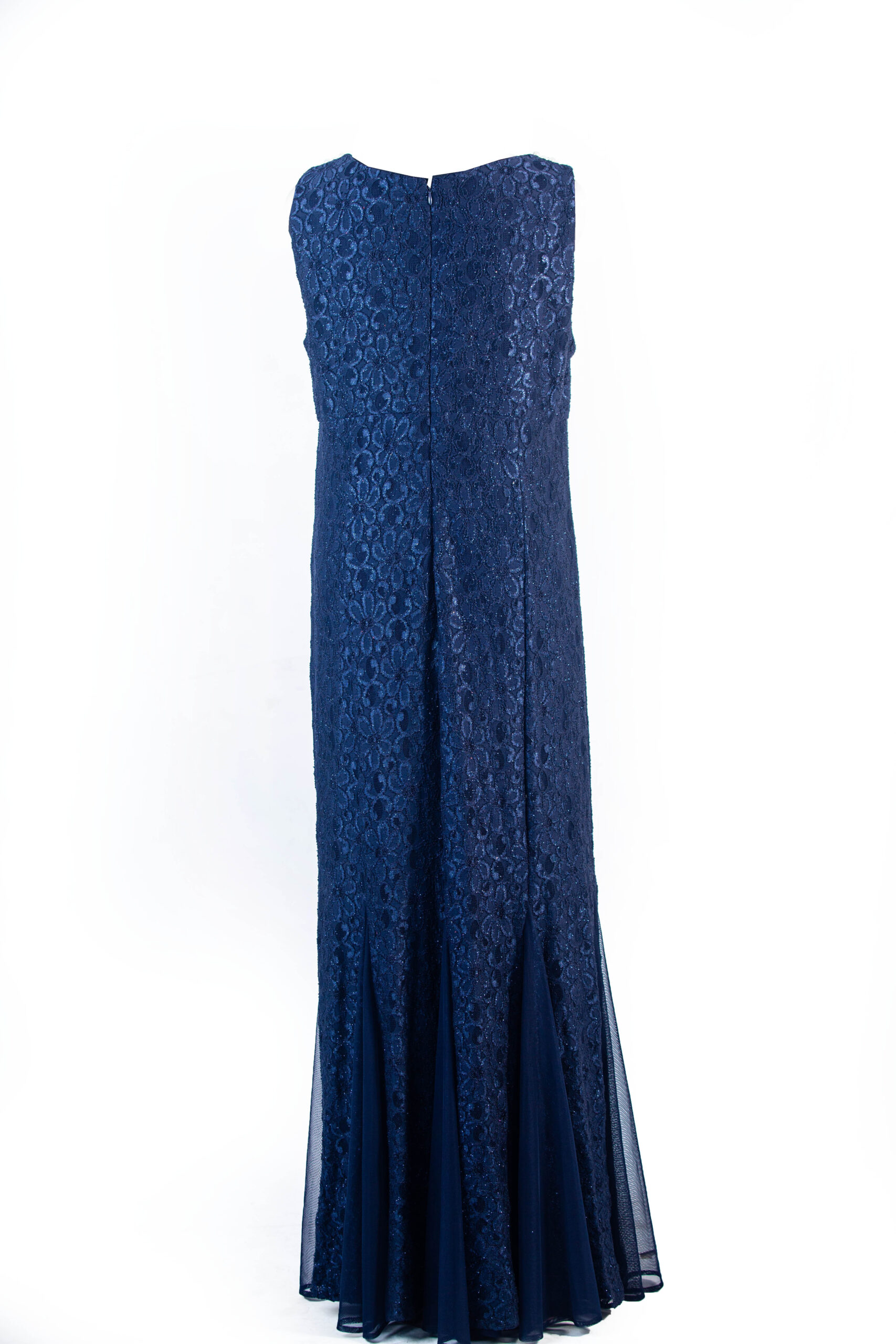 R&M RICHARD NAVY BLUE SHIMMER LACE SLEEVELESS MAXI GOWN WITH WHITE HEAVY BEADED SMALL /BIG NECK - Image 4