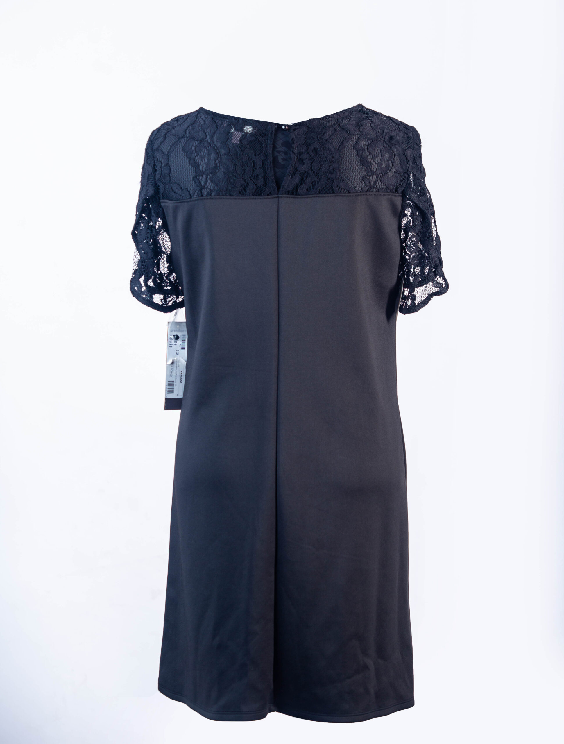 LUXUOLOGY/DB BLACK SHIFT DRESS WITH BLACK LACE FLARED SLEEVES AND BUST - Image 4