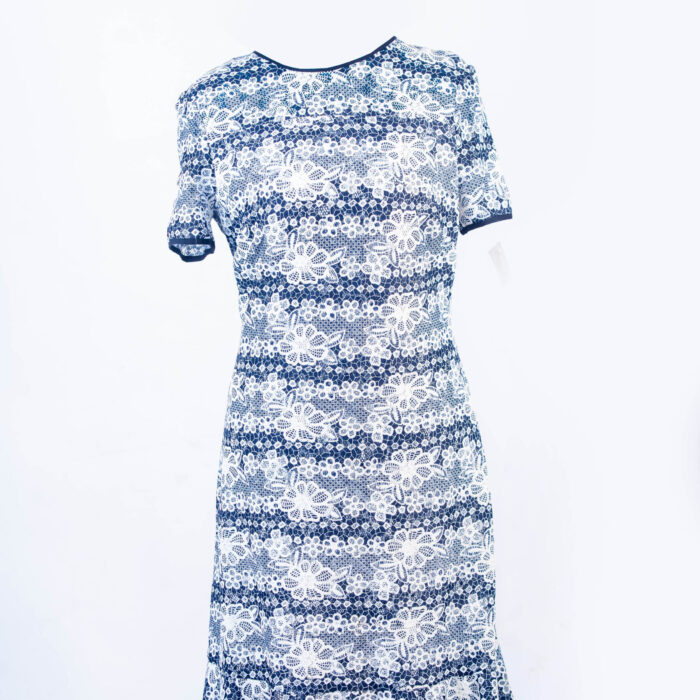 TOMMY HILFIGER BLUE/WHITE TISSUE LACE DRESS WITH FLARED HEM