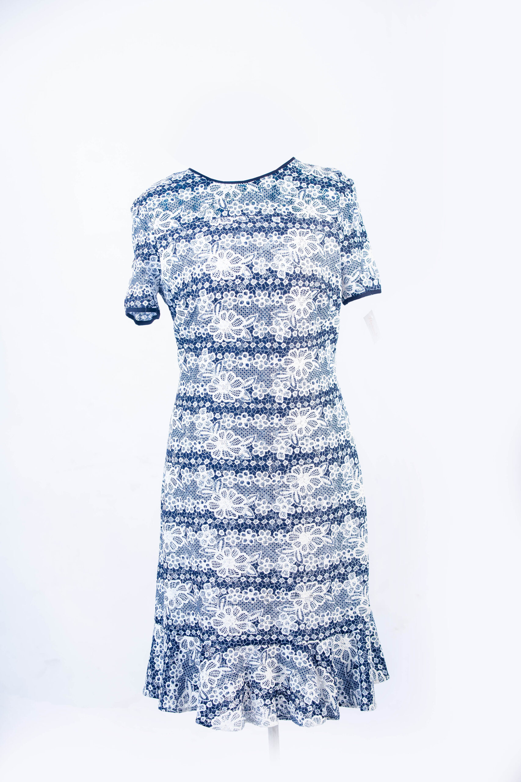 TOMMY HILFIGER BLUE/WHITE TISSUE LACE DRESS WITH FLARED HEM