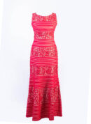 SANGRIA RED WITH NUDE LACE BANDAGE COMBO SLEEVELESS MAXI DRESS