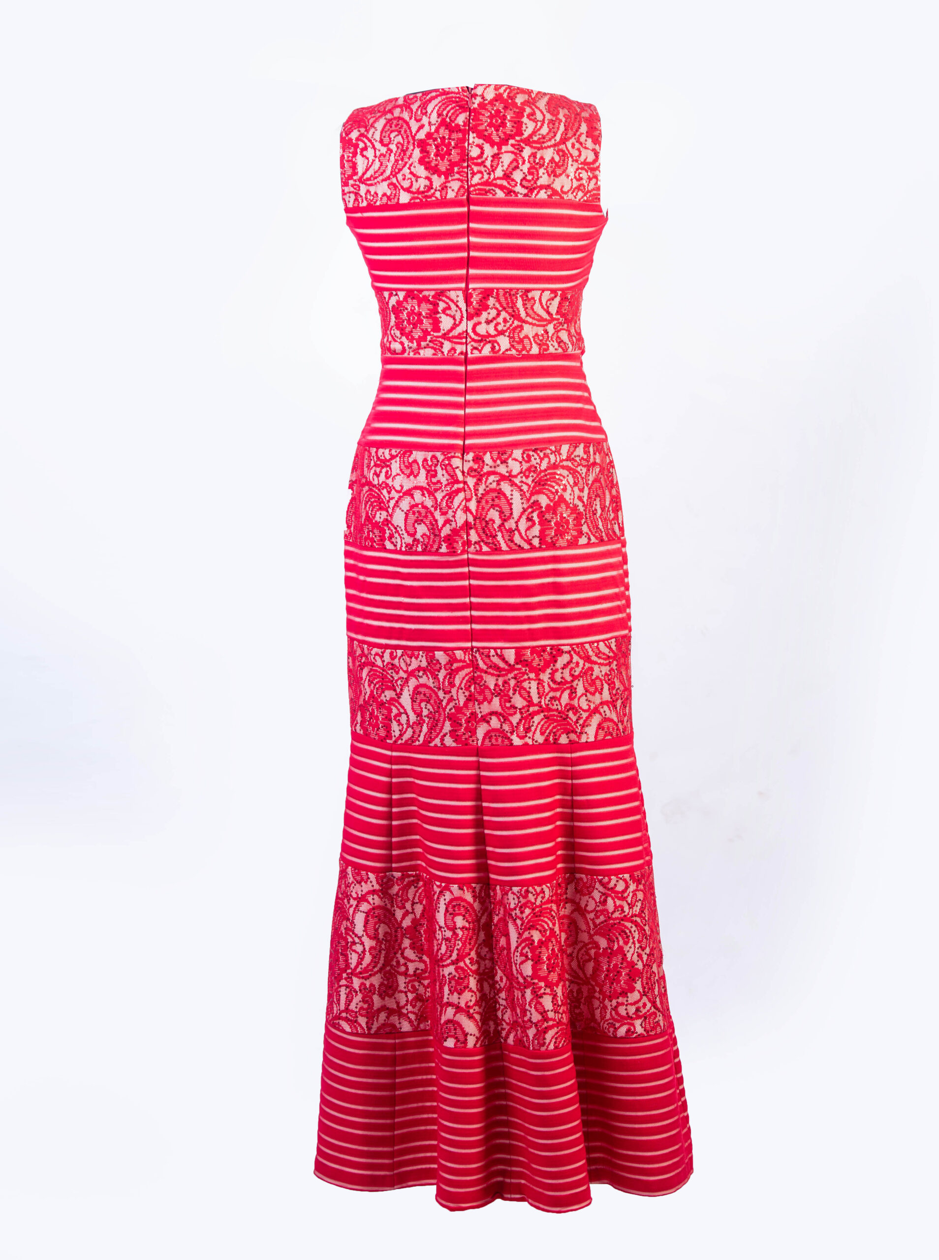 SANGRIA RED WITH NUDE LACE BANDAGE COMBO SLEEVELESS MAXI DRESS - Image 4