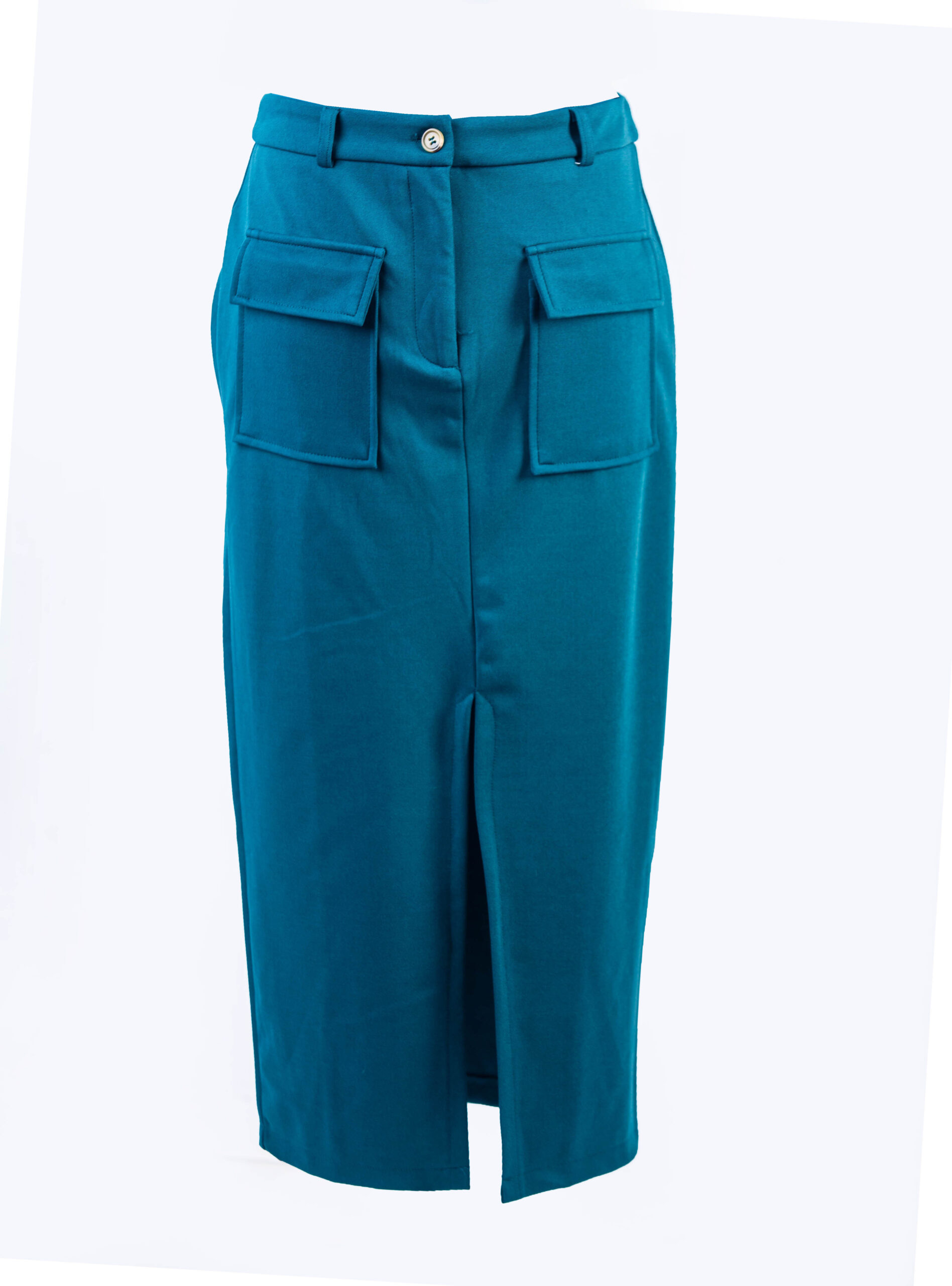 KIRLNDO ARMY GREEN COMBAT STRAIGHT MIDI SKIRT WITH HIP POCKETS AND CENTER SLIT