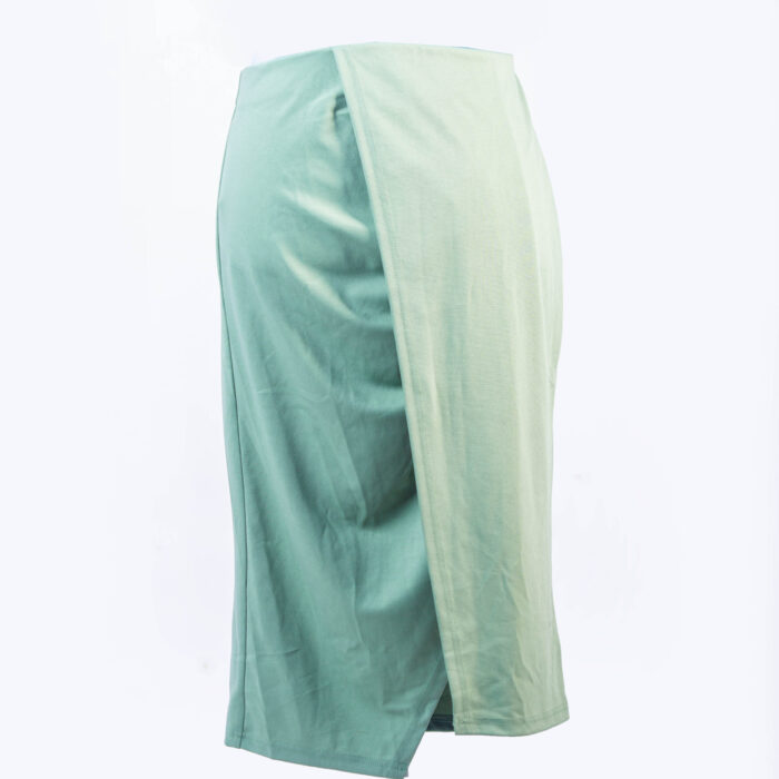 KATE KASIN MOSS GREEN MIDI FAUX WRAP SKIRT