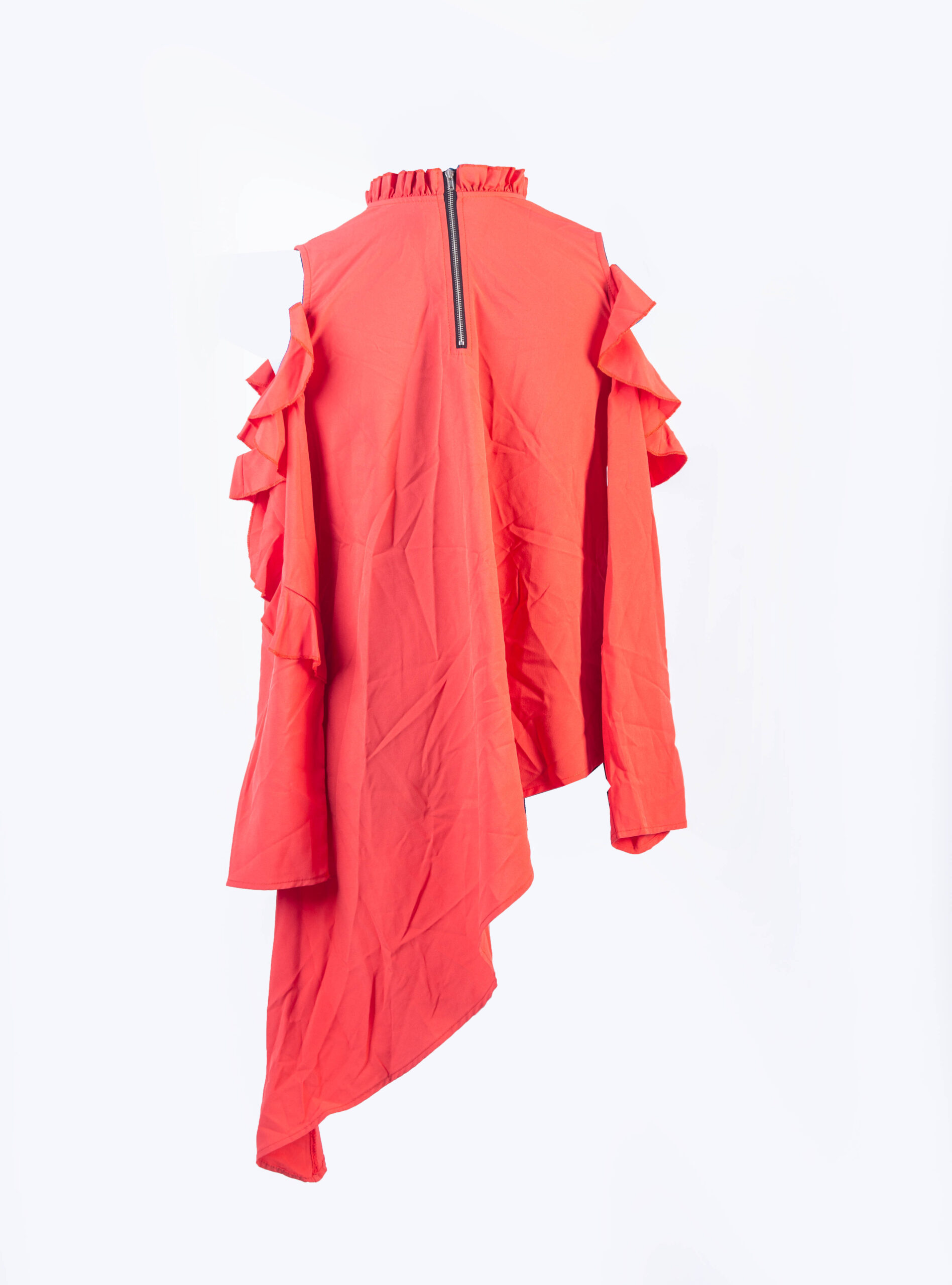 H BURNT ORANGE HI-LO TOP WITH SLITS AND FRILLS DETAILS AND VISIBLE ZIP - Image 4