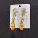 VIENNOIS GOLD STONE PETALS AND OVAL YELLOW GREEN PINK STONE EARRING