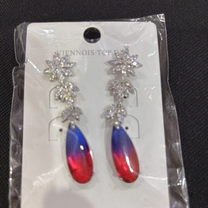 VIENNOIS LADIES  STONE PETALS AND BLUE/PINK STONE EARRING