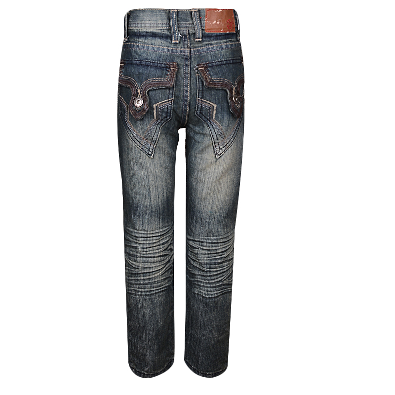GS-115 VINTAGE FADED DENIM BOYS JEANS TROUSER WITH CRINKLE AND LEATHER DETAILS - Image 3
