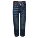 CHAMS JEANS BLUE DENIM WITH FADED HIPS AND BIEGE THREAD DETAIL