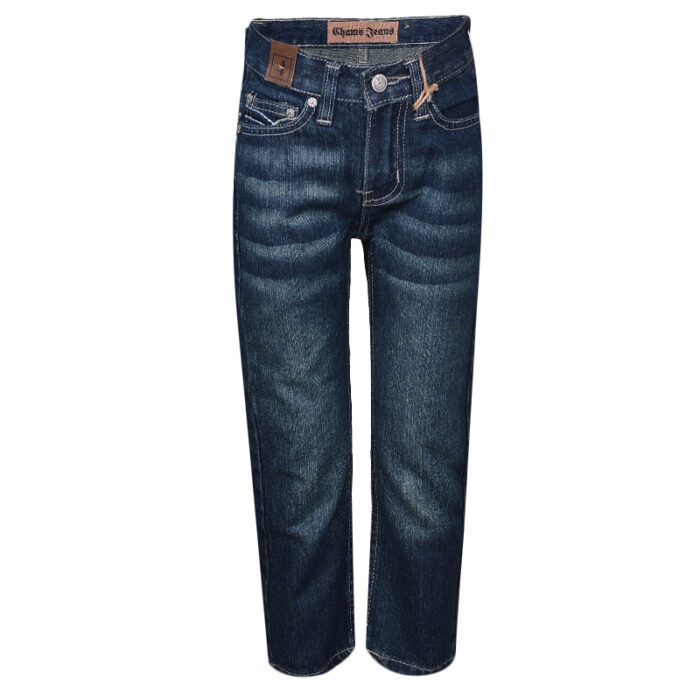 CHAMS JEANS BLUE DENIM WITH FADED HIPS AND BIEGE THREAD DETAIL