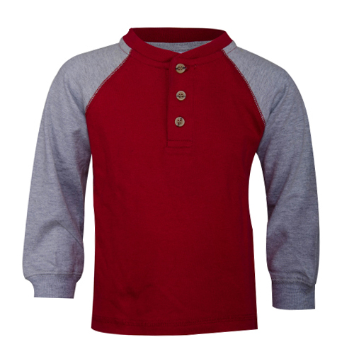 OKIEDOKIE RED & GREY COTTON  LONG SLEEVE T-SHIRT