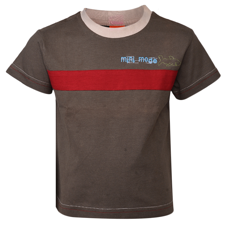 MINI MODE MOSS GREEN COTTON SHORTSLEEVE BOYS T-SHIRT WITH RED - Image 2
