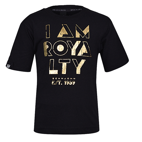 SEAN JOHN BLACK SHORTSLEEVE WITH EMBOSSED GOLD PRINT