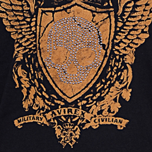 AVIREX BLACK TEE SHIRT WITH FADED GOLD DETAIL AND GREY STUDDS - Image 3